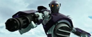 Robô Sentinela em posição de ataque.