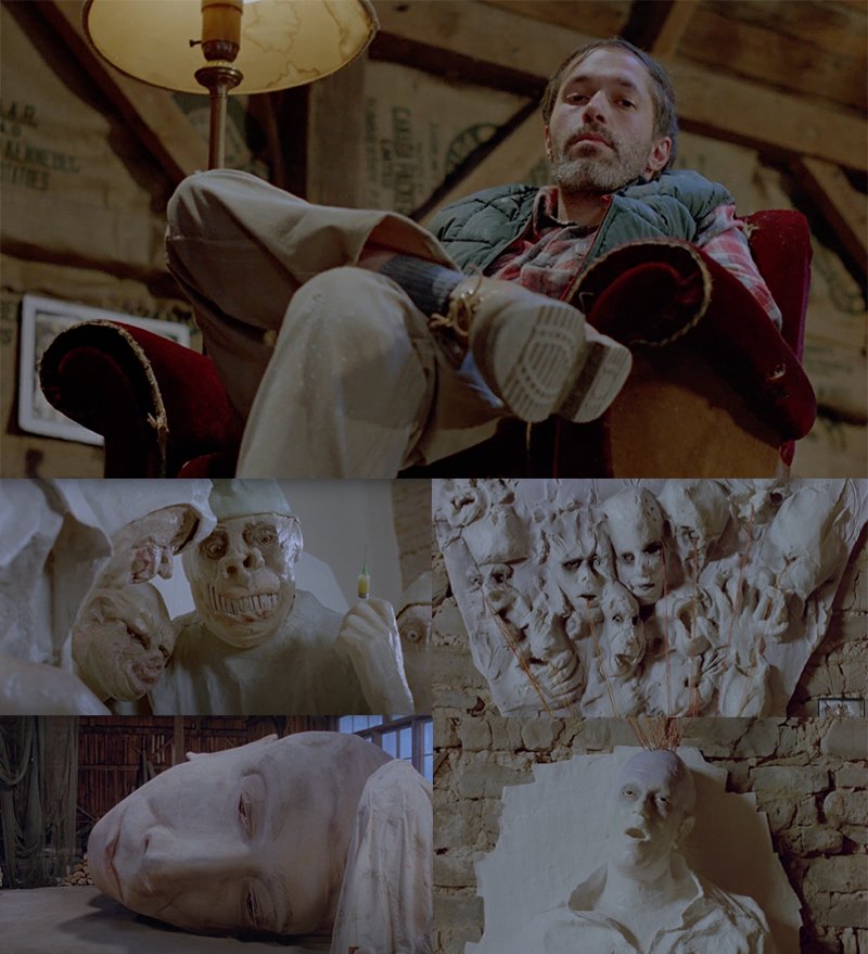 O artista Benjamin Pierce e algumas das suas obras de arte.