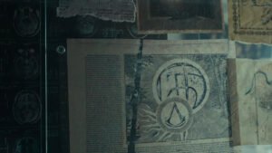 Menção de um Pedaço do Éden e o Credo dos Assassinos em um livro antigo da coleção templária.